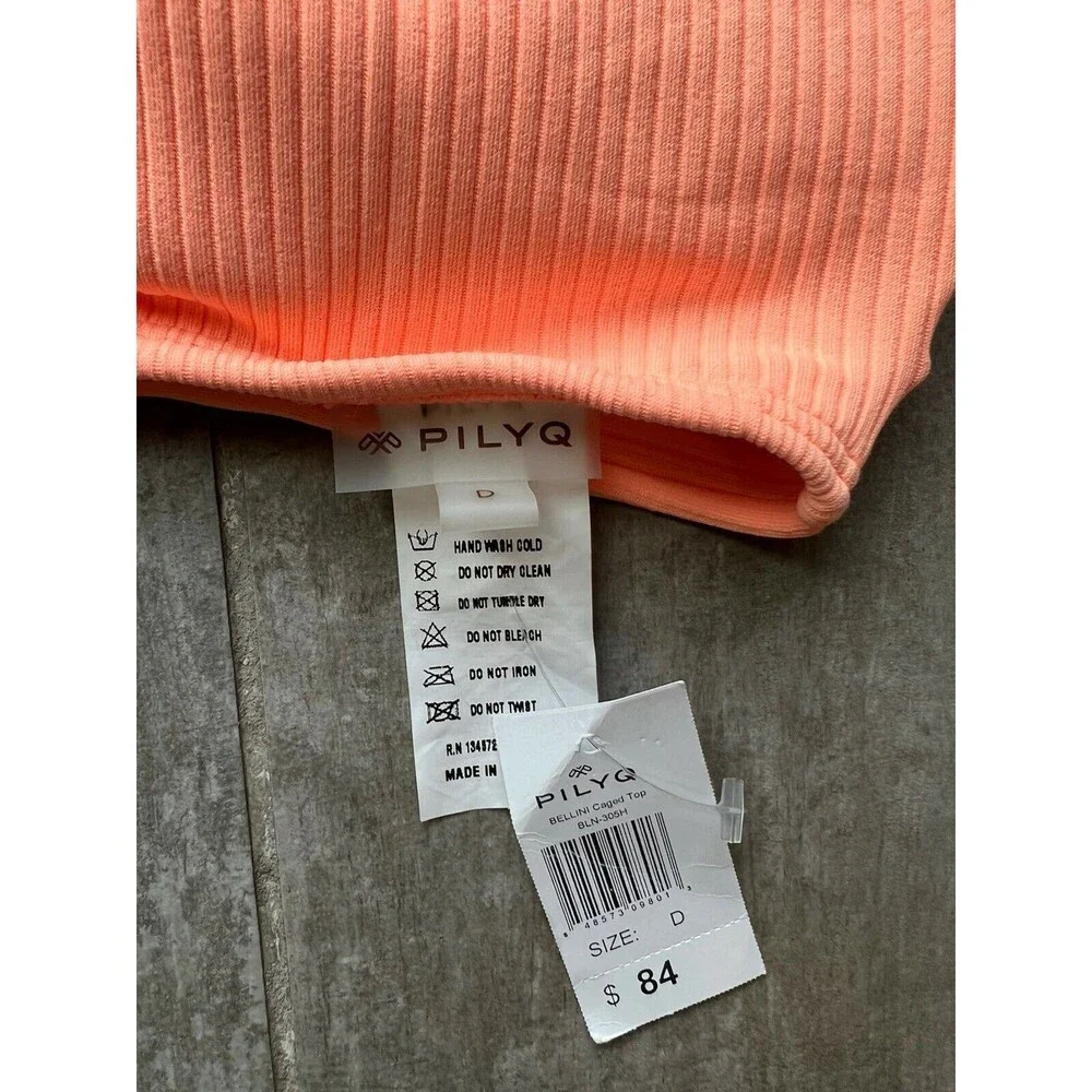 PilyQ Caged Top Bikini Orange Creamsicle Bandeau NEW Designer Size D L Swim